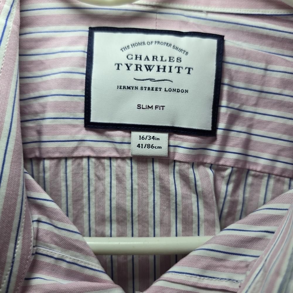 Men‎ Charles Tyrwhitt dress shirt Pink Blue size 16/34 used - Picture 4 of 8